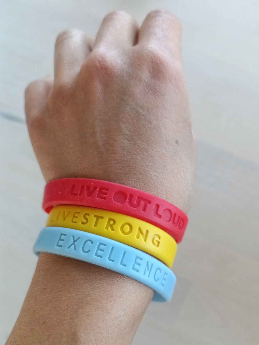 Affirmation Silicone Message Wristbands Set Of 3 - Red, Yellow & Light Blue